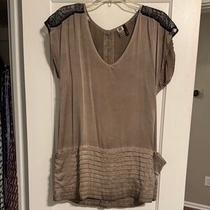 Elegant Taupe Lace Accent Women's Top